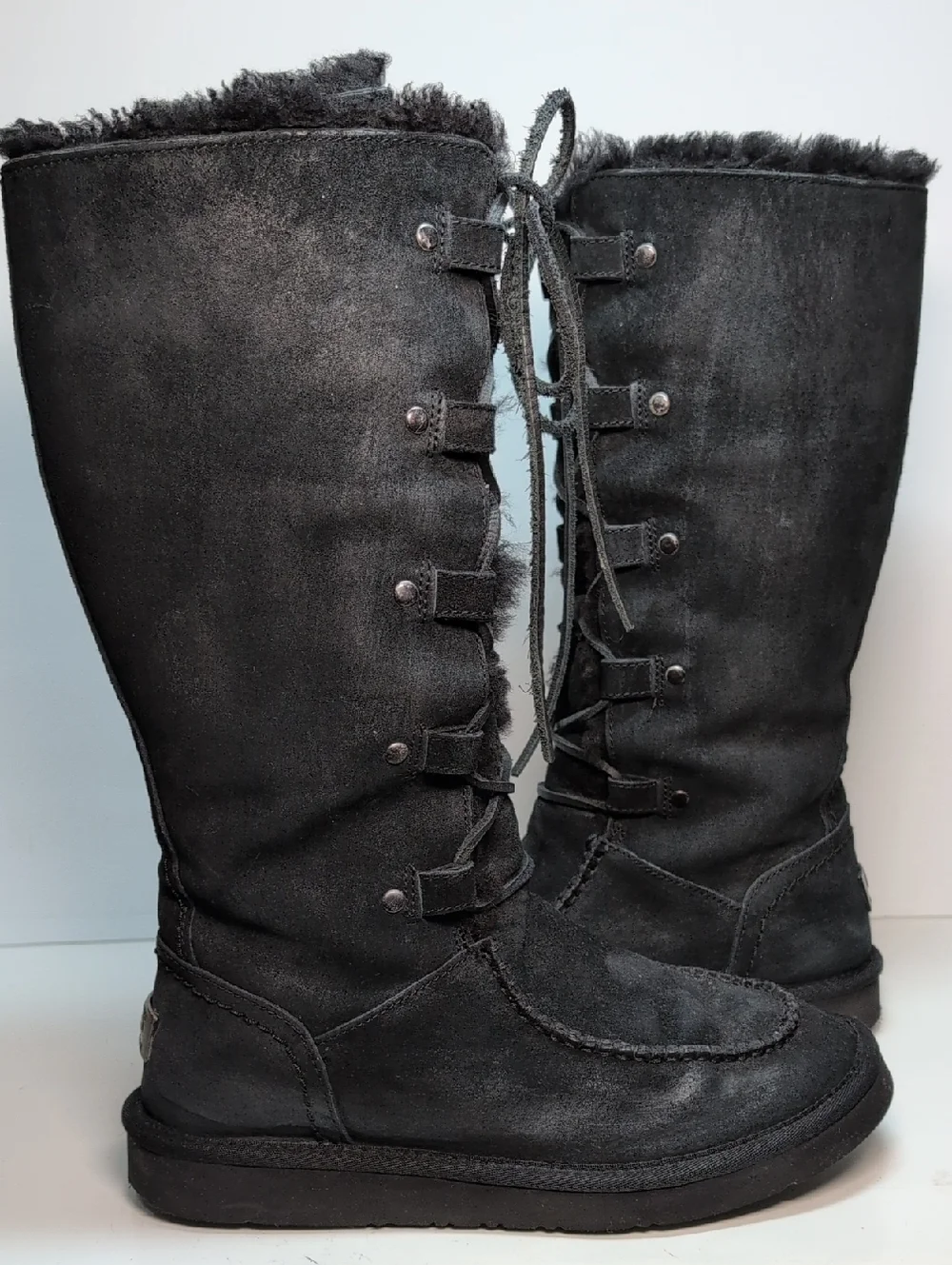 UGG Australian Appalachian lace up tall black suede boots womans size 9 EU 40